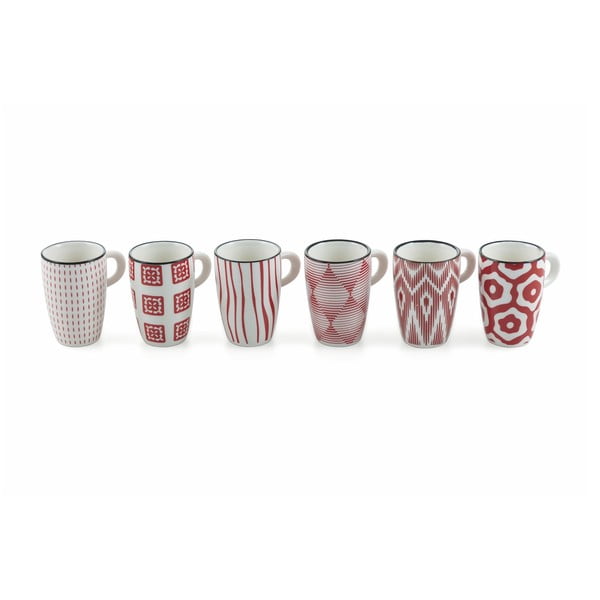 6 raudonų akmens masės puodelių su rankenėle rinkinys Villa d'Este Confusion, 90 ml