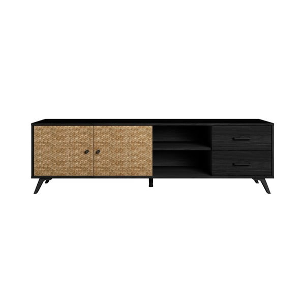 Juodos spalvos TV staliukas iš egzotinės medienos 181x53 cm Hanoi - Marckeric