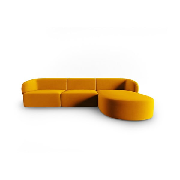 Garstyčių spalvos iš velveto kampinė sofa (su dešiniuoju kampu/su gultu) Paolo – Milo Casa