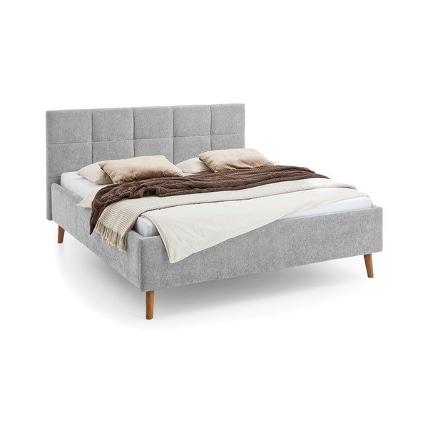 Pilkos spalvos dvigulė lova audiniu dengta su sandėliavimo vieta su lovos grotelėmis 180x200 cm Nova – Meise Möbel