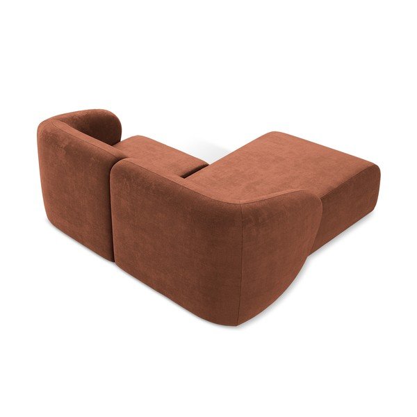 Terakotos spalvos kampinė sofa iš šenilinio audinio (su kairiuoju kampu/su gultu) Lani – Makamii-image-3