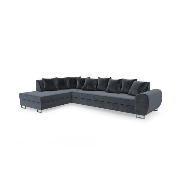 Pilka aksominė kampinė sofa Kooko Home Calmato, kampas kairėje-image-2