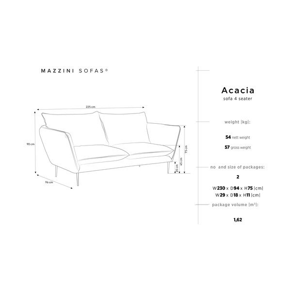 Smėlio spalvos aksominė sofa Mazzini Sofas Acacia, 225 cm ilgio-image-3