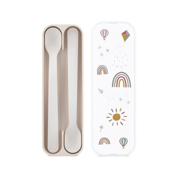 Smėlio spalvos plastikinis vaikiškų šaukštelių rinkinys 2 vnt. Sunshine & Rainbow – Mepal