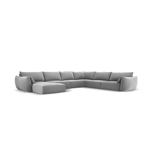 Šviesiai pilkos spalvos iš velveto kampinė sofa (su dešiniuoju kampu/„U“ formos) Vanda – Mazzini Sofas-image-2