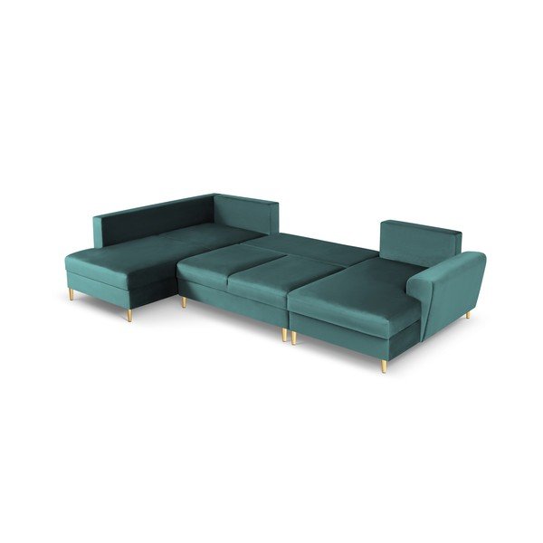 Smaragdinės spalvos iš velveto sulankstoma/su sandėliavimo vieta kampinė sofa (su kairiuoju kampu/„U“ formos) Kyoto – Cosmopolitan Design-image-2