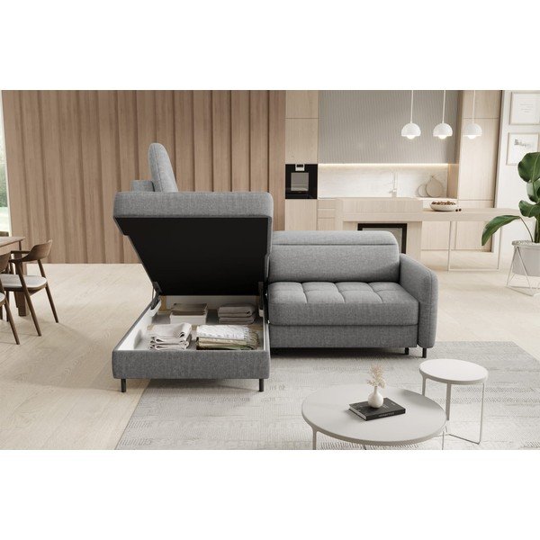 Pilkos spalvos iš velveto sulankstoma/su sandėliavimo vieta kampinė sofa (su kairiuoju kampu/„L“ formos) Barea – ELTAP-image-4