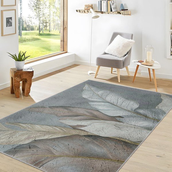Skalbiamas kilimas žalios spalvos/pilkos spalvos 80x150 cm Dusty Leaves – Mila Home-image-4