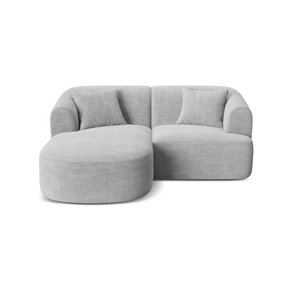 Šviesiai pilkos spalvos kampinė sofa iš kordinio velveto (su kairiuoju kampu/su gultu) Campi – Cosmopolitan Design