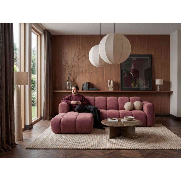 Raudonos spalvos sulankstoma kampinė sofa iš šenilinio audinio (su kairiuoju kampu) Michell – Miuform-image-4