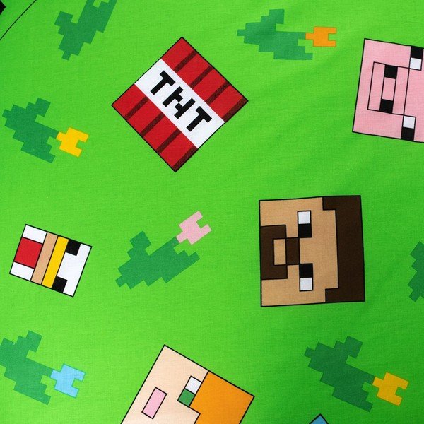 Žalios spalvos/mėlynos spalvos iš medvilnės viengulė vaikiška patalynė 140x200 cm Minecraft "Outdoor Mobs" – Jerry Fabrics-image-4