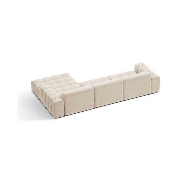 Kreminės spalvos kampinė sofa iš velveto (su dešiniuoju kampu/su gultu) Chicago – Cosmopolitan Design-image-2