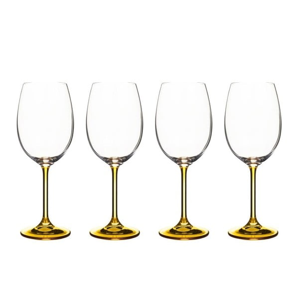 4 vyno taurių rinkinys iš geltono krištolo stiklo "Bitz Fluidum", 450 ml