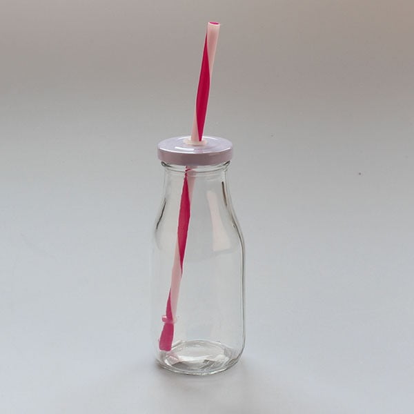 Stiklinė su baltu dangteliu ir raudonu šiaudeliu Dakls, 250 ml