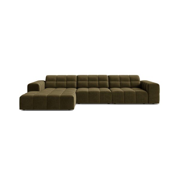 Khaki spalvos kampinė sofa iš velveto (su kairiuoju kampu/su gultu) Chicago – Cosmopolitan Design