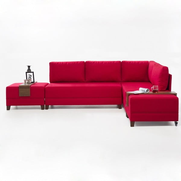Raudona sofa lova dešinysis kampas 2 laikymo skydai "Balcab Diana