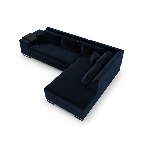 Mėlyna aksominė kampinė sofa-lova Cosmopolitan Design York, kampas dešinėje-image-2