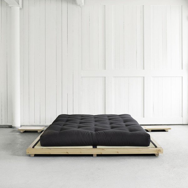 Pušies dvigulė lova su čiužiniu ir tatami "Karup Design Dock Double Latex Natural Clear/Black", 160 x 200 cm-image-1