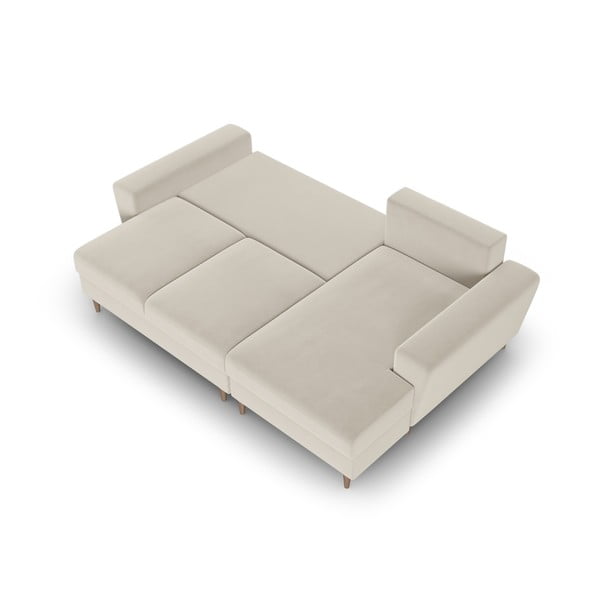 Smėlio spalvos iš velveto sulankstoma/su sandėliavimo vieta kampinė sofa (su dešiniuoju kampu/su gultu) Kyoto – Cosmopolitan Design-image-2