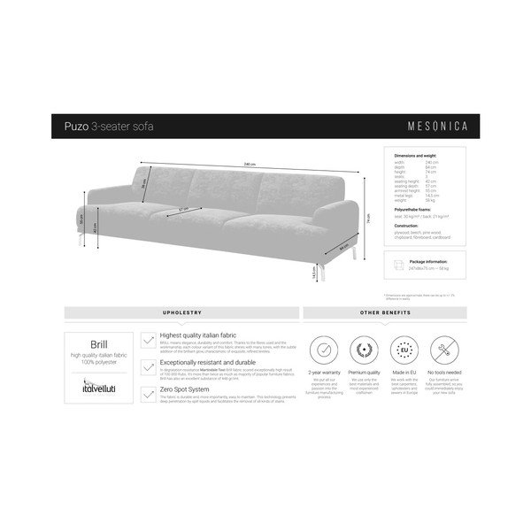 Tamsiai pilka sofa MESONICA Puzo, 240 cm-image-4