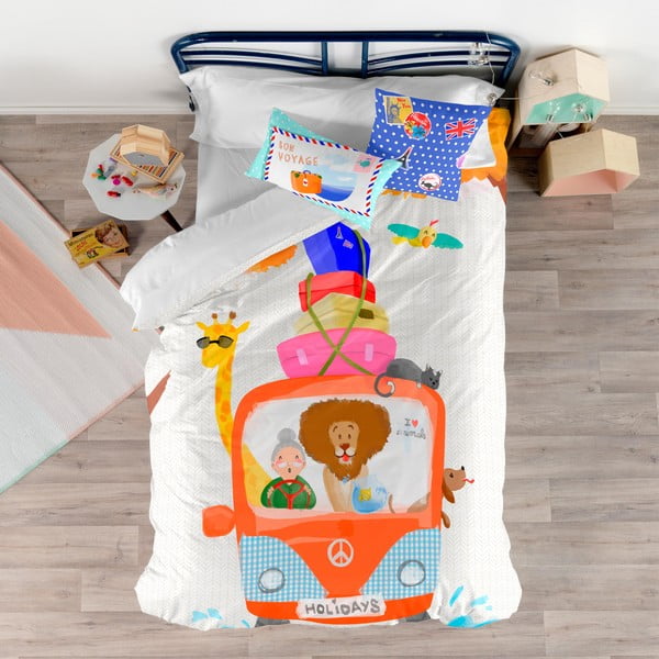 Vaikiška medvilninė antklodė ir pagalvė "Mr. Fox Van", 140 x 200 cm