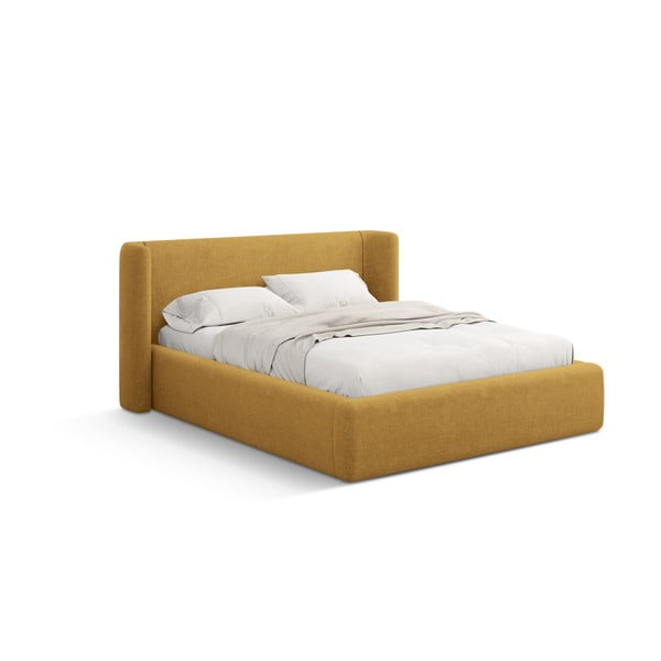 Garstyčių spalvos dvigulė lova audiniu dengta su sandėliavimo vieta su lovos grotelėmis 180x200 cm Jason – Windsor & Co Sofas