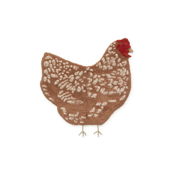 Skalbiamas/rankų darbo rudos spalvos iš medvilnės vaikiškas kilimas 110x100 cm Chicken – Lorena Canals