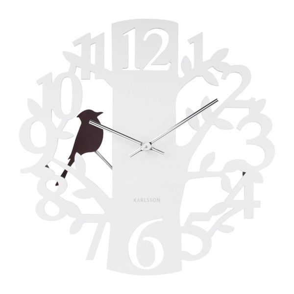 Baltas sieninis laikrodis "Karlsson Woodpecker", ⌀ 40 cm