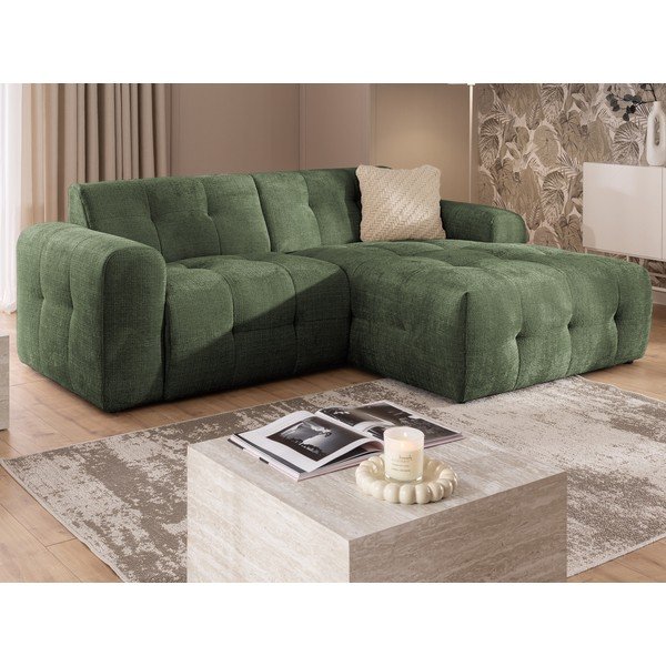 Žalios spalvos kampinė sofa (su dešiniuoju kampu/su gultu) Melva – Ropez-image-1