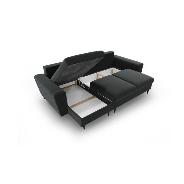Tamsiai pilkos spalvos iš velveto sulankstoma/su sandėliavimo vieta kampinė sofa Kyoto – Cosmopolitan Design-image-3