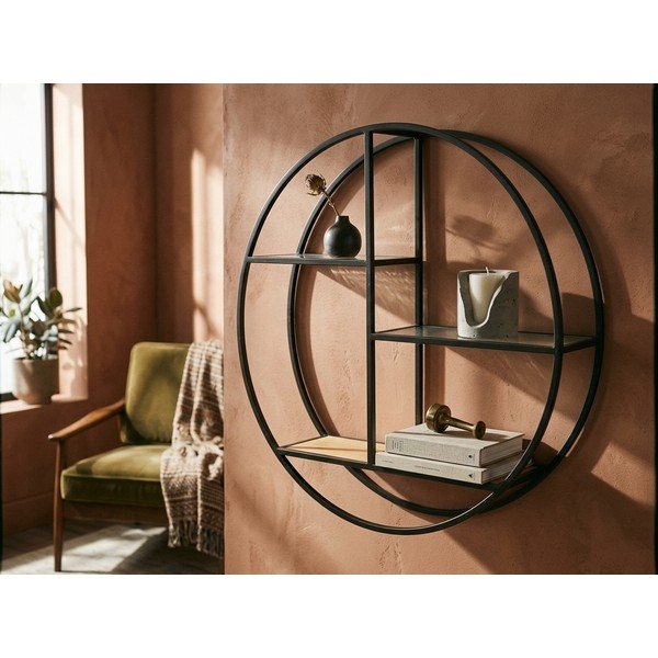 Juodos spalvos/natūralios spalvos iš metalo kelių aukštų sieninė lentyna 61 cm Mataram – Premier Housewares-image-1