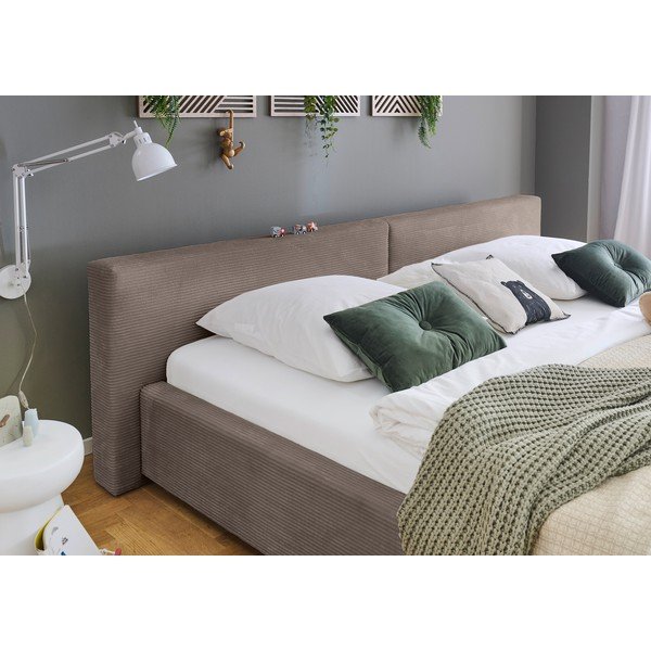 Taupe spalvos dvigulė lova audiniu dengta su sandėliavimo vieta su lovos grotelėmis 200x240 cm Cube – Meise Möbel-image-2