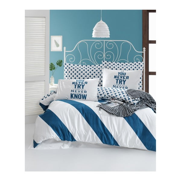 Ranforce medvilninė paklodė dvigulei lovai Mijolnir Erona Blue, 160 x 220 cm