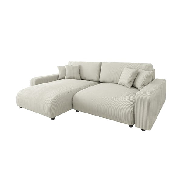 Iš kordinio velveto sulankstoma kampinė sofa kreminės spalvos (kintama) Sara – Ropez-image-2