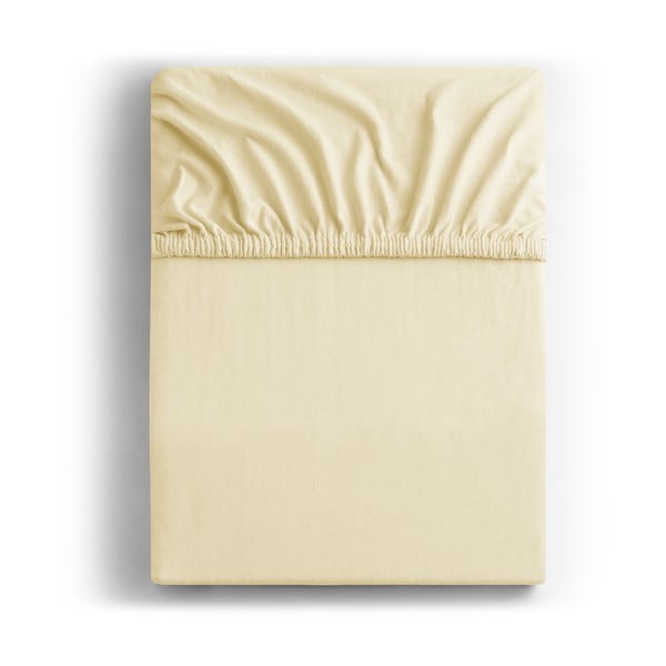 Kreminė elastinė paklodė iš medvilnės DecoKing Amber Collection, 160/180 x 200 cm