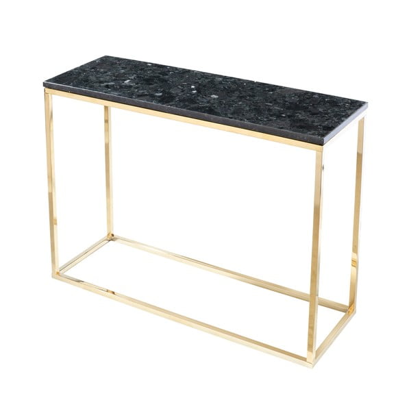 Juodojo granito konsolinis staliukas su aukso spalvos pagrindu, 100 cm ilgio