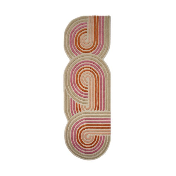 Rankų darbo rožinės spalvos iš vilnos kilimas 80x300 cm Spiral Shaped  – Flair Rugs