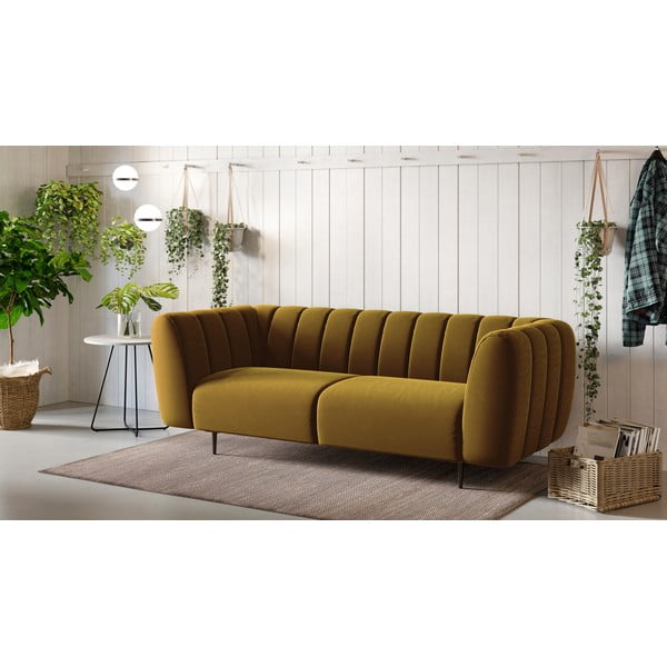 Geltona aksominė sofa Ghado Shel, 210 cm-image-1