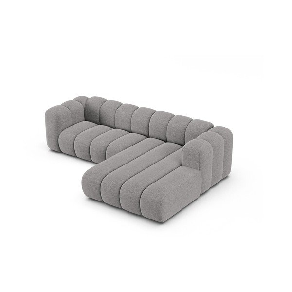 Pilkos spalvos kampinė sofa iš šenilinio audinio (su dešiniuoju kampu/su gultu) Lupine – Micadoni -image-2