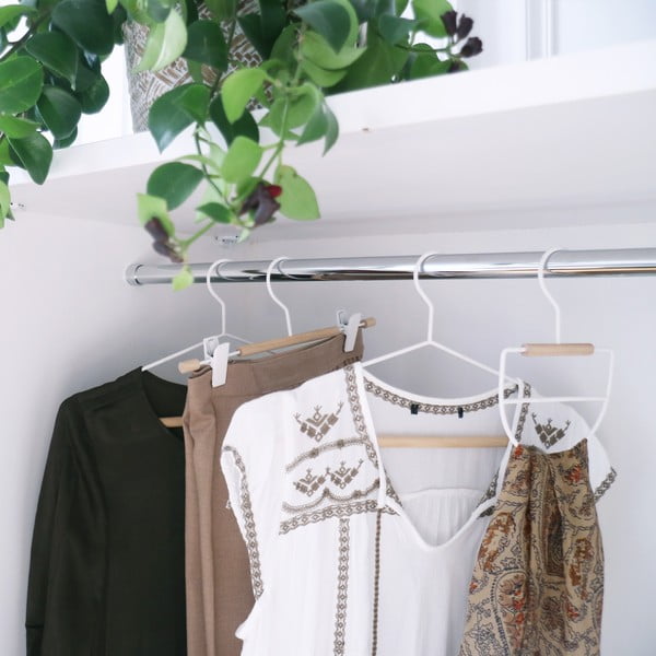 2 baltų drabužių pakabų rinkinys su medine detale Compactor Frosted-image-1