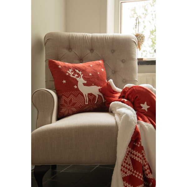 Raudona iš sherpa vilnos antklodė ir pledas su Kalėdų motyvu 130x150 cm – Tiseco Home Studio-image-1