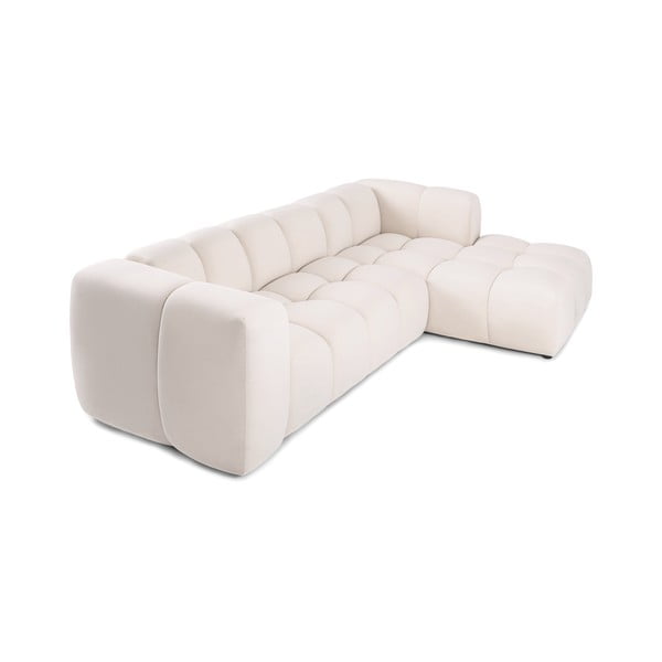 Kreminės spalvos iš velveto kampinė sofa (su dešiniuoju kampu/su gultu) Cube – Bonami Selection-image-4