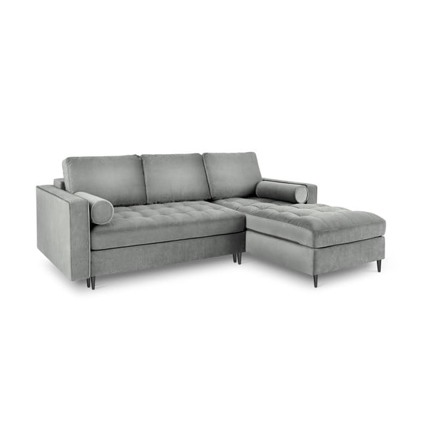 Šviesiai pilka aksominė kampinė sofa-lova Milo Casa Santo, kampas dešinėje-image-3