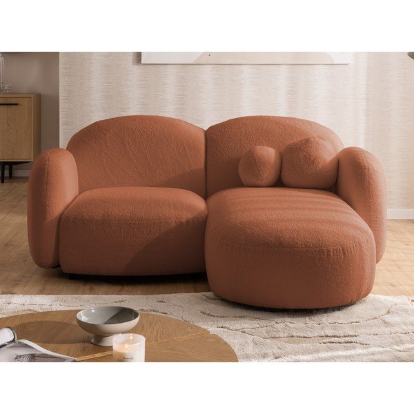 Terakotos spalvos kampinė sofa iš boucle (su dešiniuoju kampu/su gultu) Orbit – Ropez-image-1