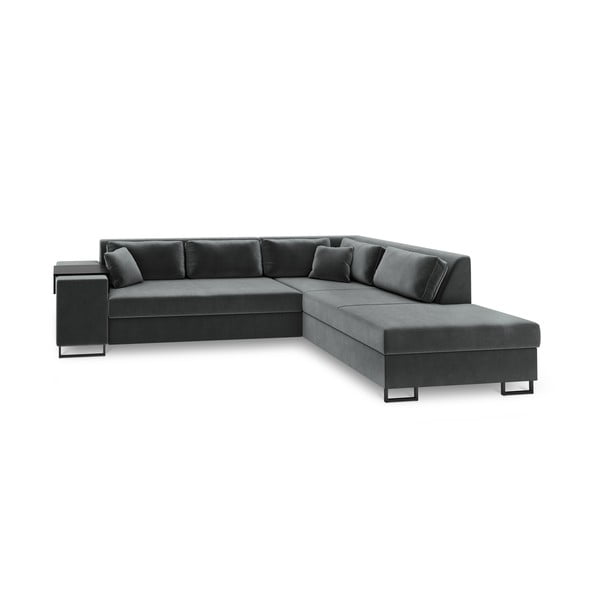 Tamsiai pilka aksominė kampinė sofa-lova Cosmopolitan Design York, kampas dešinėje