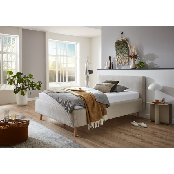 Smėlio spalvos viengulė lova audiniu dengta be grotelių 120x200 cm Mattis – Meise Möbel-image-1