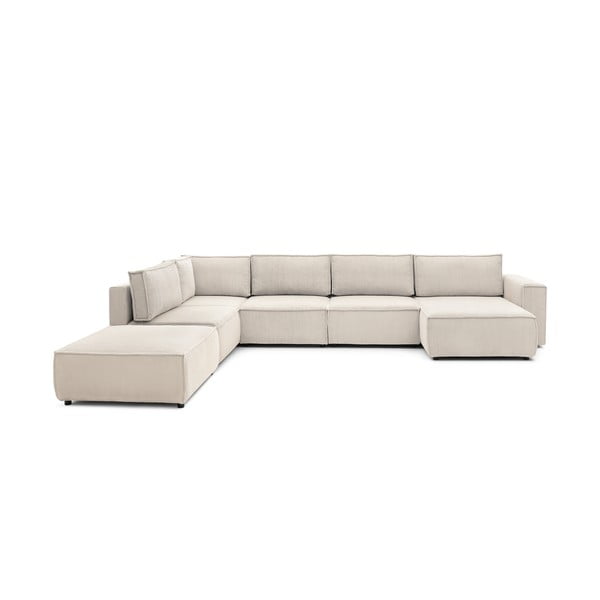 Kampinė sofa kreminės spalvos iš kordinio velveto (su kairiuoju kampu/„U“ formos) Nihad modular – Bobochic Paris