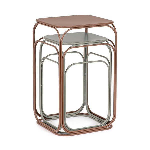 Pilkos spalvos/terakotos spalvos iš metalo kavos staliukai 2 vnt. 36x36 cm Clarity – Bizzotto-image-1