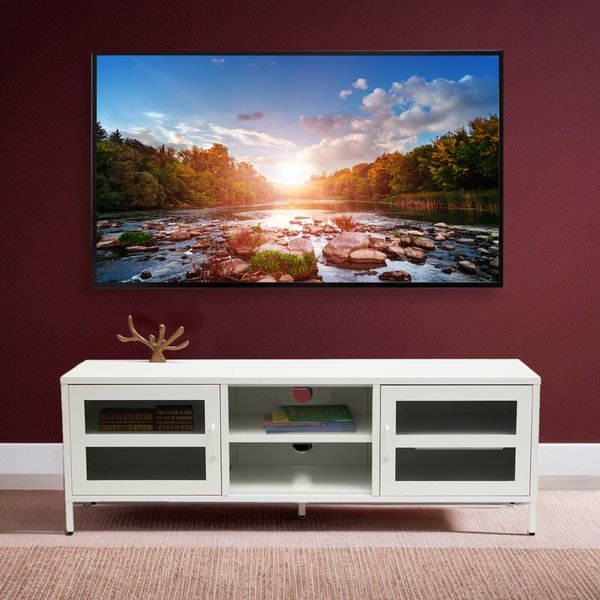Baltos spalvos iš plieno TV spintelė 150x50x45 cm Acier – Premier Housewares-image-4