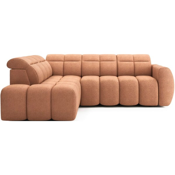 Rausvos spalvos iš boucle sulankstoma/su sandėliavimo vieta kampinė sofa (su kairiuoju kampu/„L“ formos) Falconn – ELTAP
